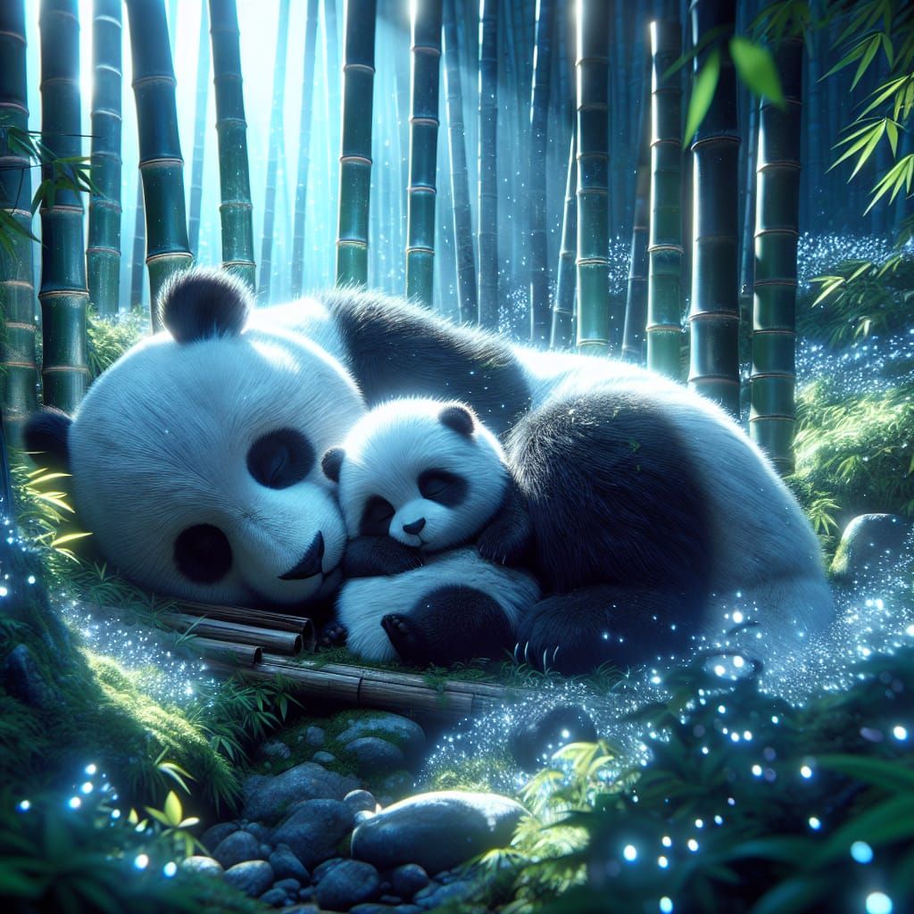 Sleeping Panda Cub in Enchanted Bamboo Forest