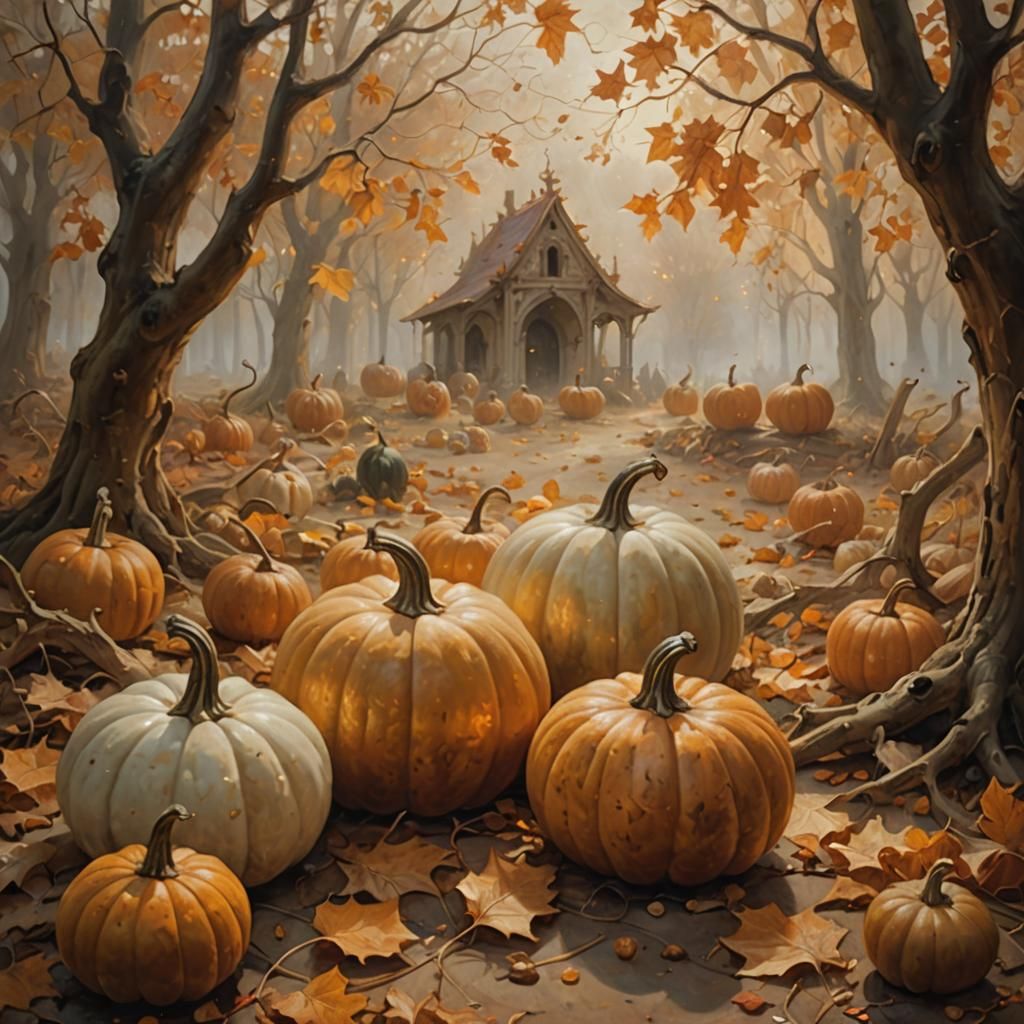 Ghostly Pumpkins in Autumn, Renaissance Style