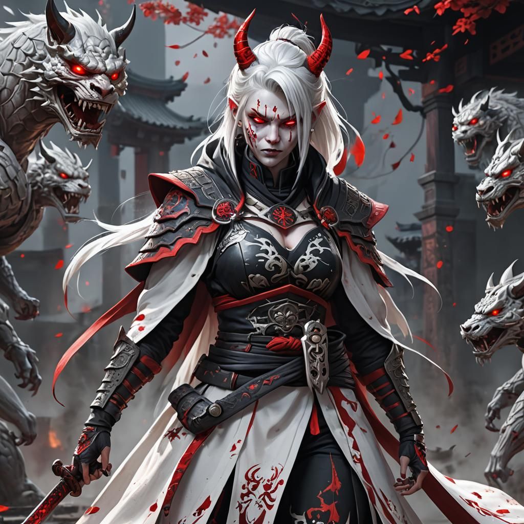 Young Pale Oni in Ninja Outfit: Fantasy Art