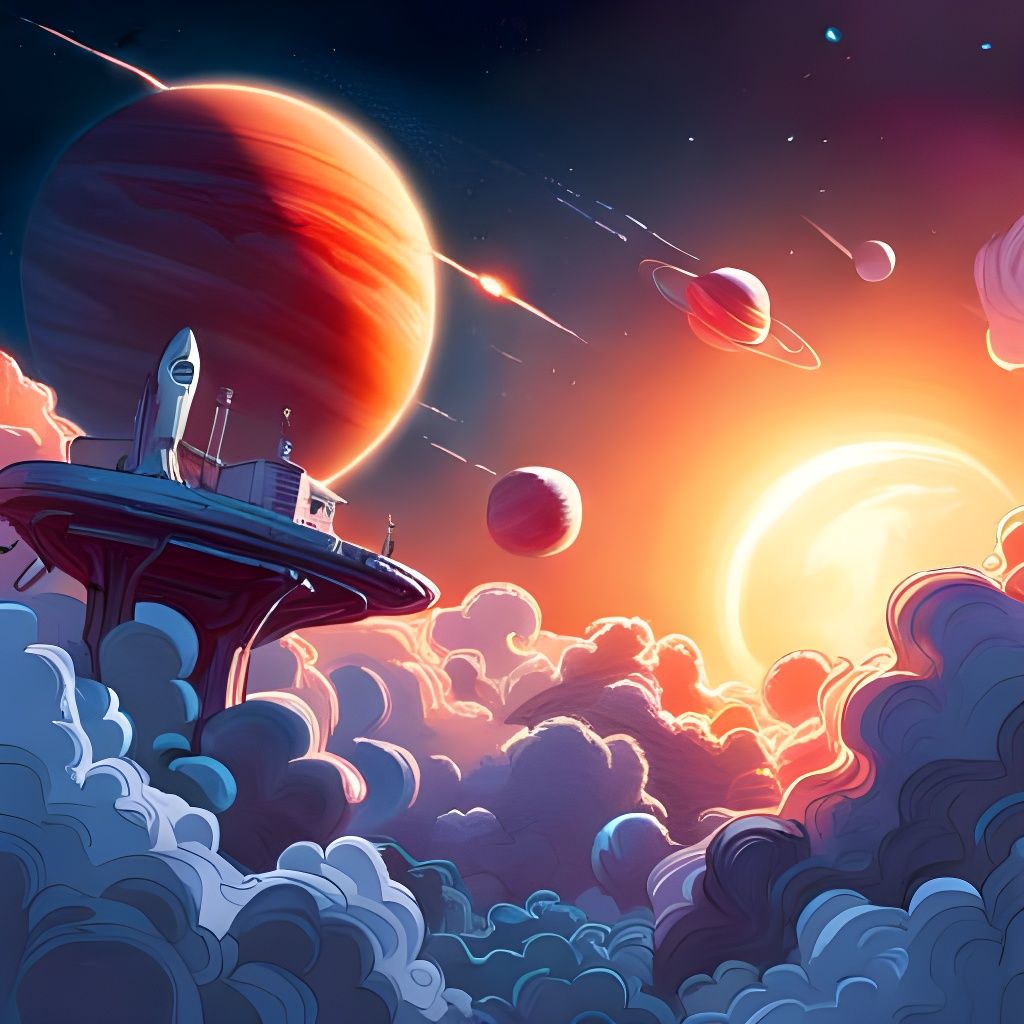 Rocket Ship Soaring Through Space