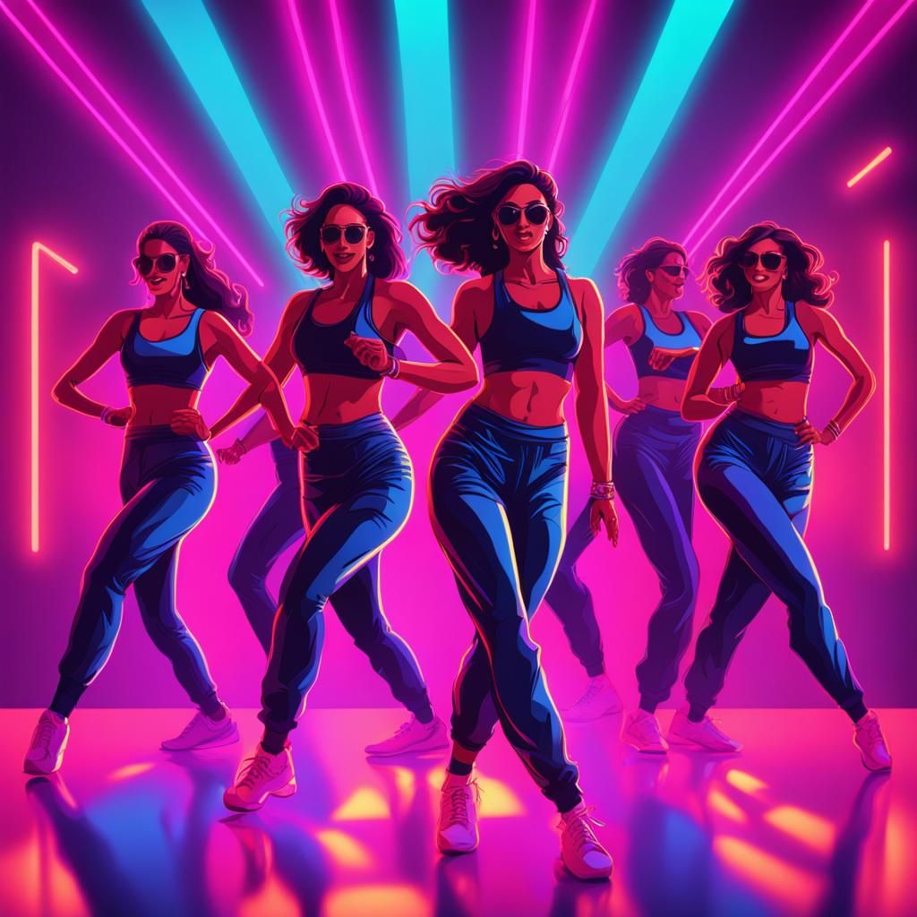 Bollywood Dance Fitness in Synthwave Neon Style