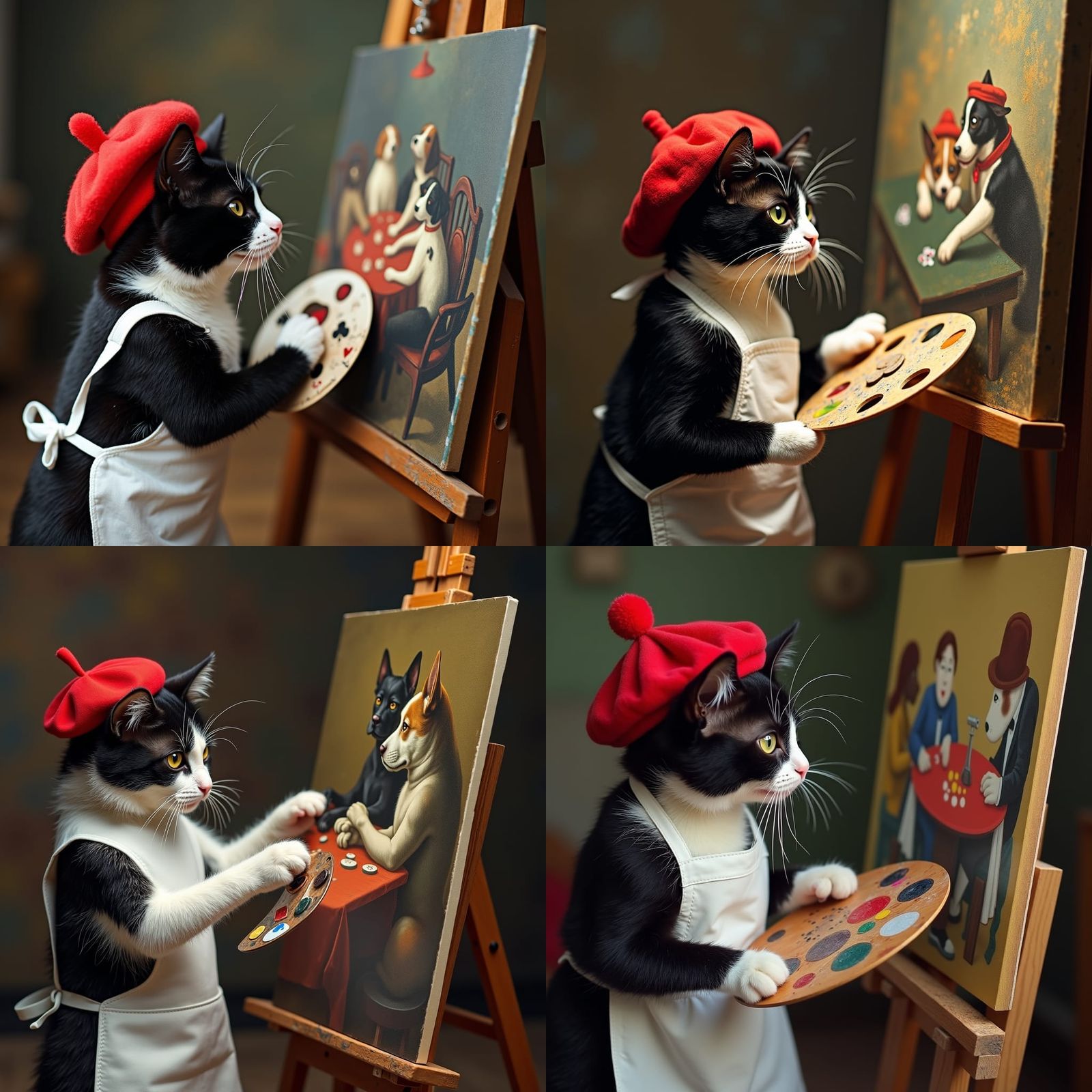 Kitten Recreates Dogs Playing Poker on Canvas