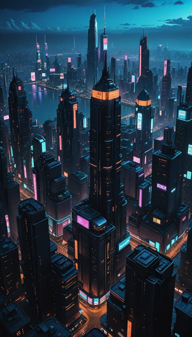 Cyberpunk Cityscape with Flying Cars and Neon Glow