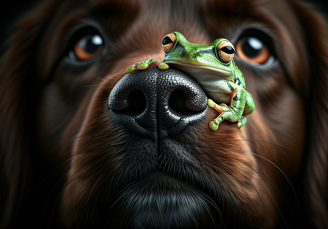 Surprised Frog on Dog, Award-Winning Photography