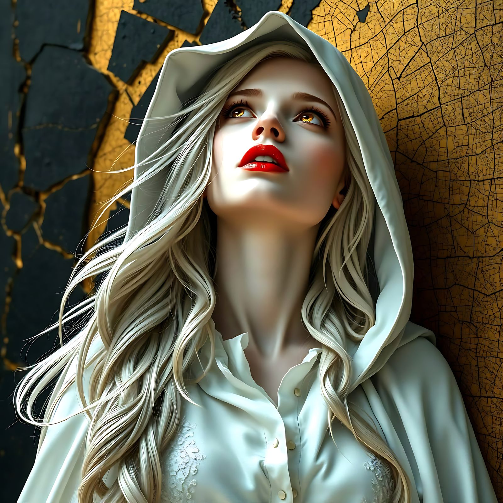 Albino Vampire Queen Portrait with Golden Eyes