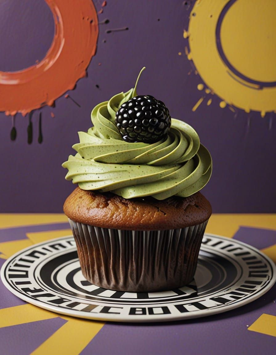 Whimsical Matcha Cupcake in Retro Patisserie Style