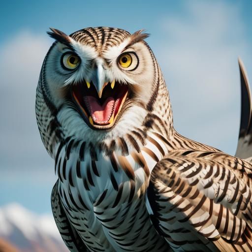 Owl Patterned Feathered Utahraptor Roaring