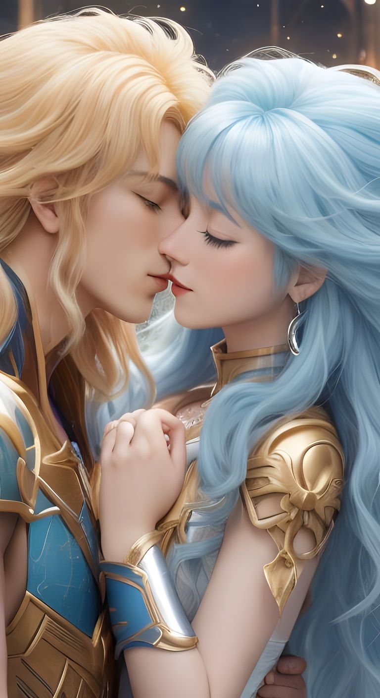 Passionate Kiss in Saint Seiya Style, 8K Resolution