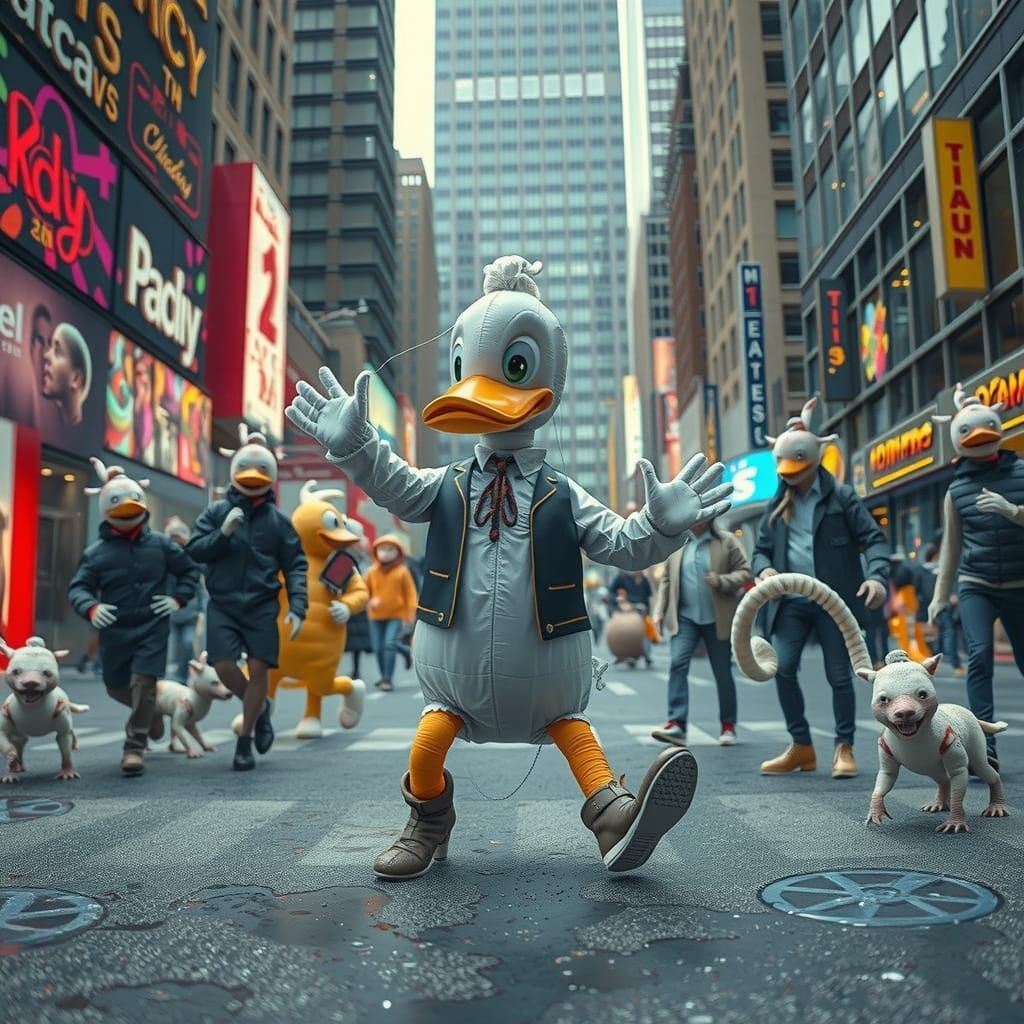 Dancing Duckling Balloon in Surrealist Style