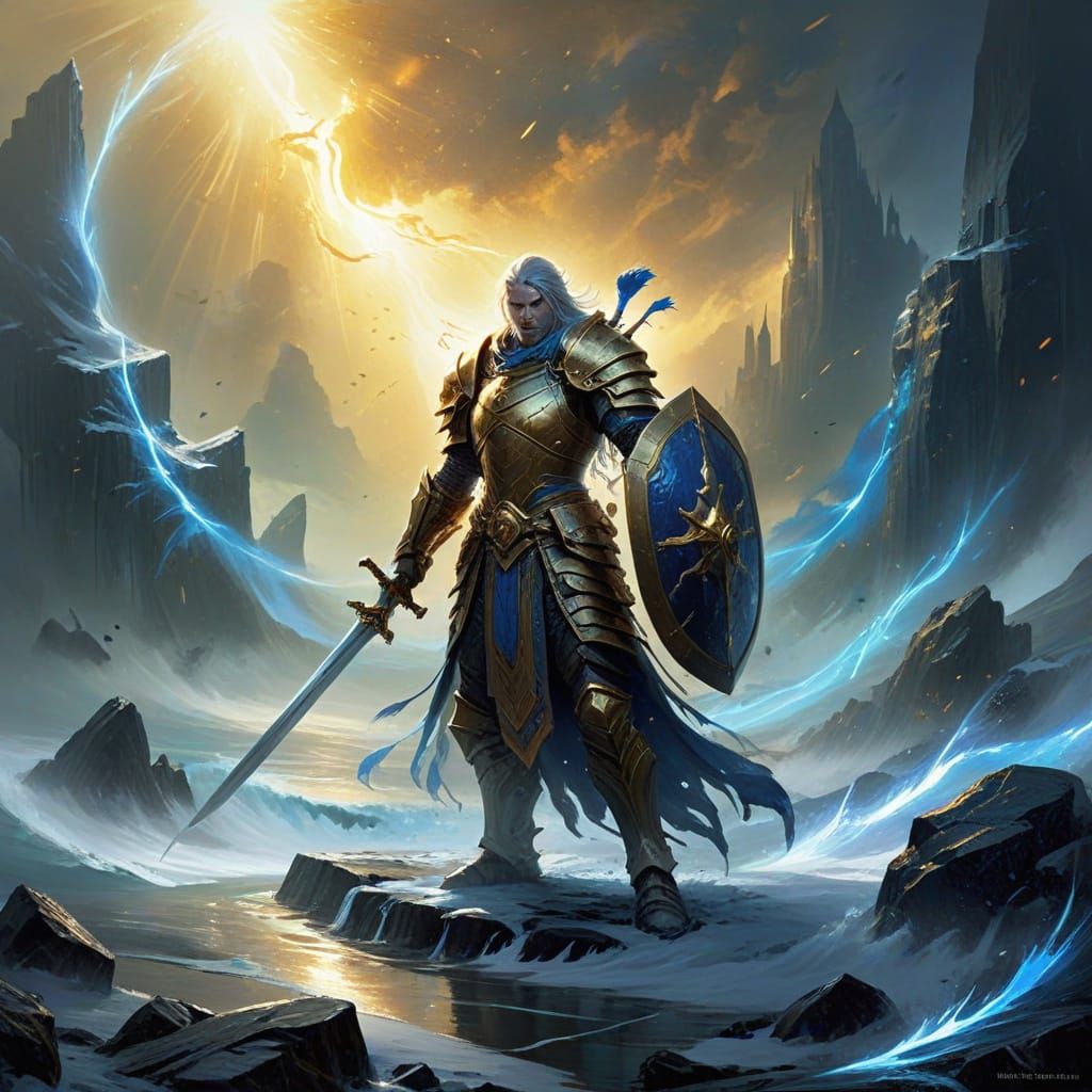 Holy Warrior on Battlefield in Watercolour Fantasy Style