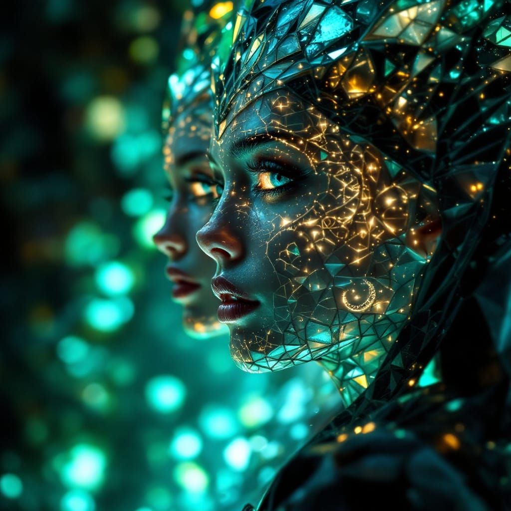 Portrait in Tessellated Sea Glass with Engravings