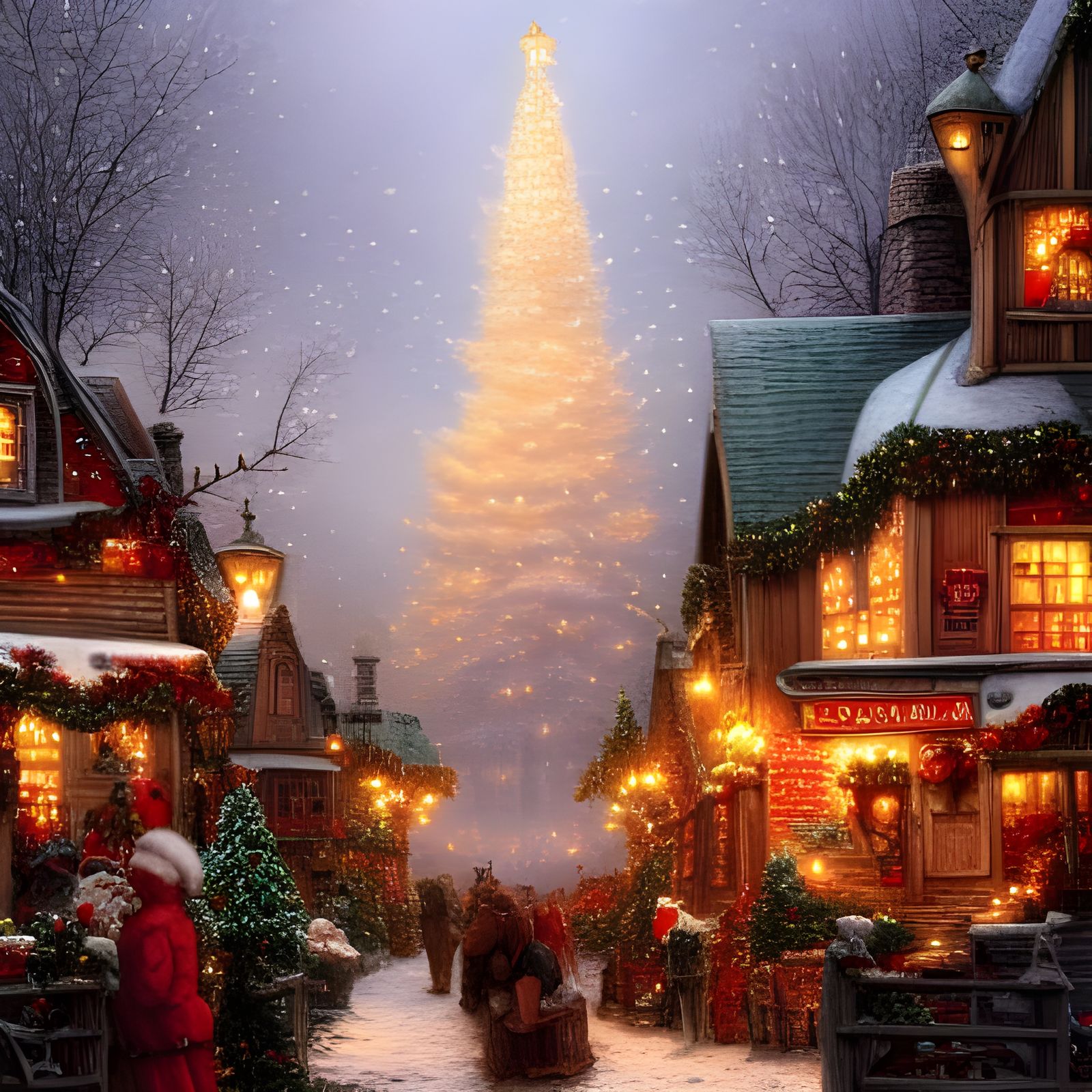 Detailed Christmas Village in Cottagecore Style