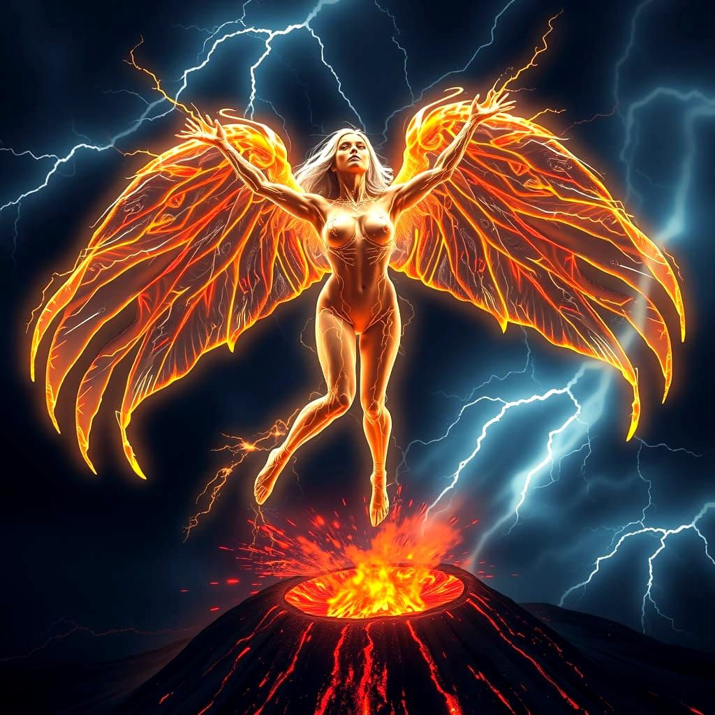 Electric Angel Warrior Ascends Volcano