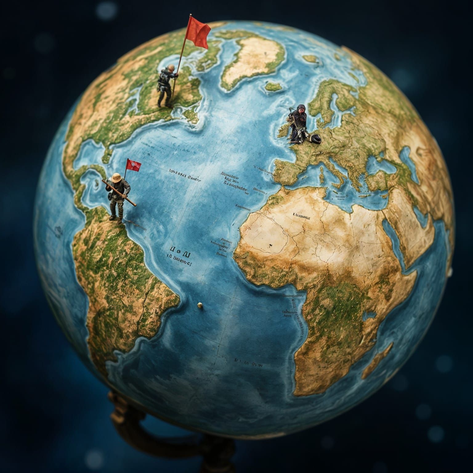 Detailed Earth Globe with Tiny Explorers: Hyperrealistic Ima...