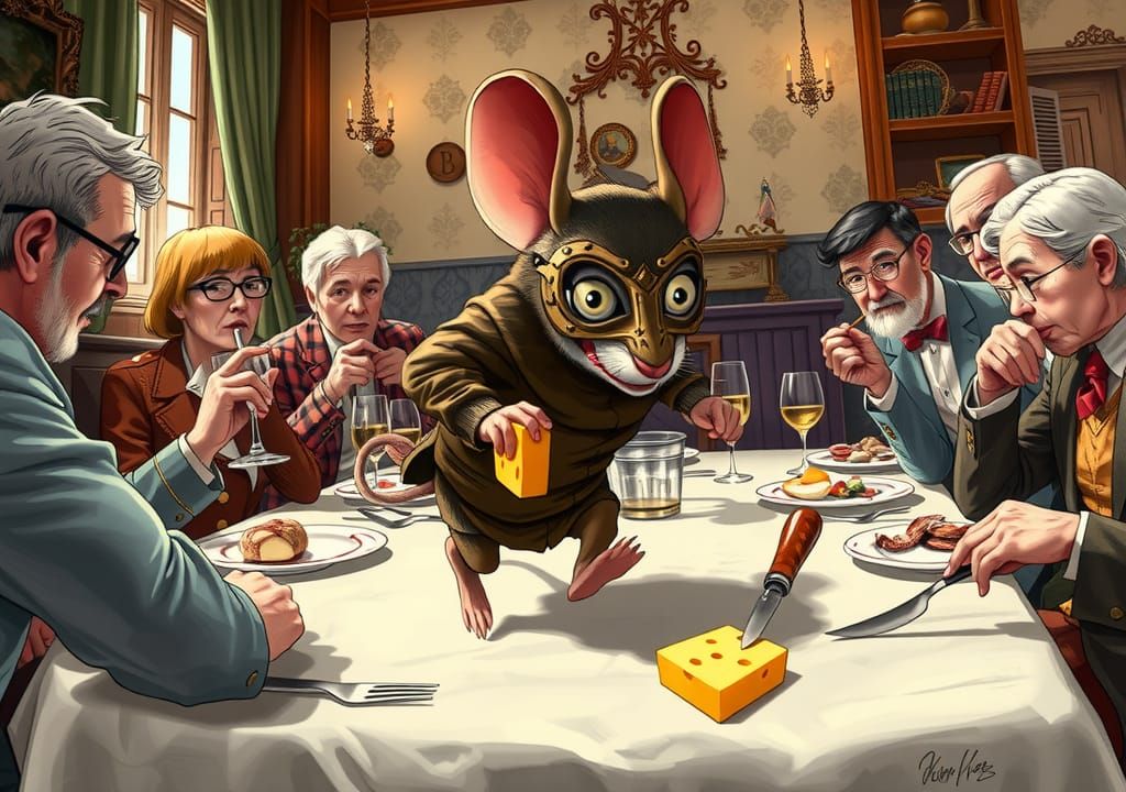 The mouse burglar scurries off with the cheese