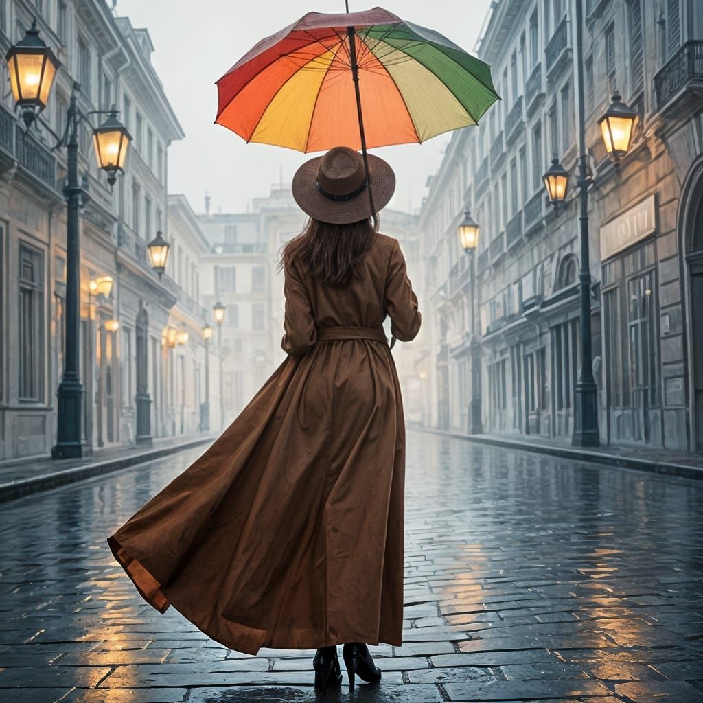 Girl Under the Rainy Umbrella