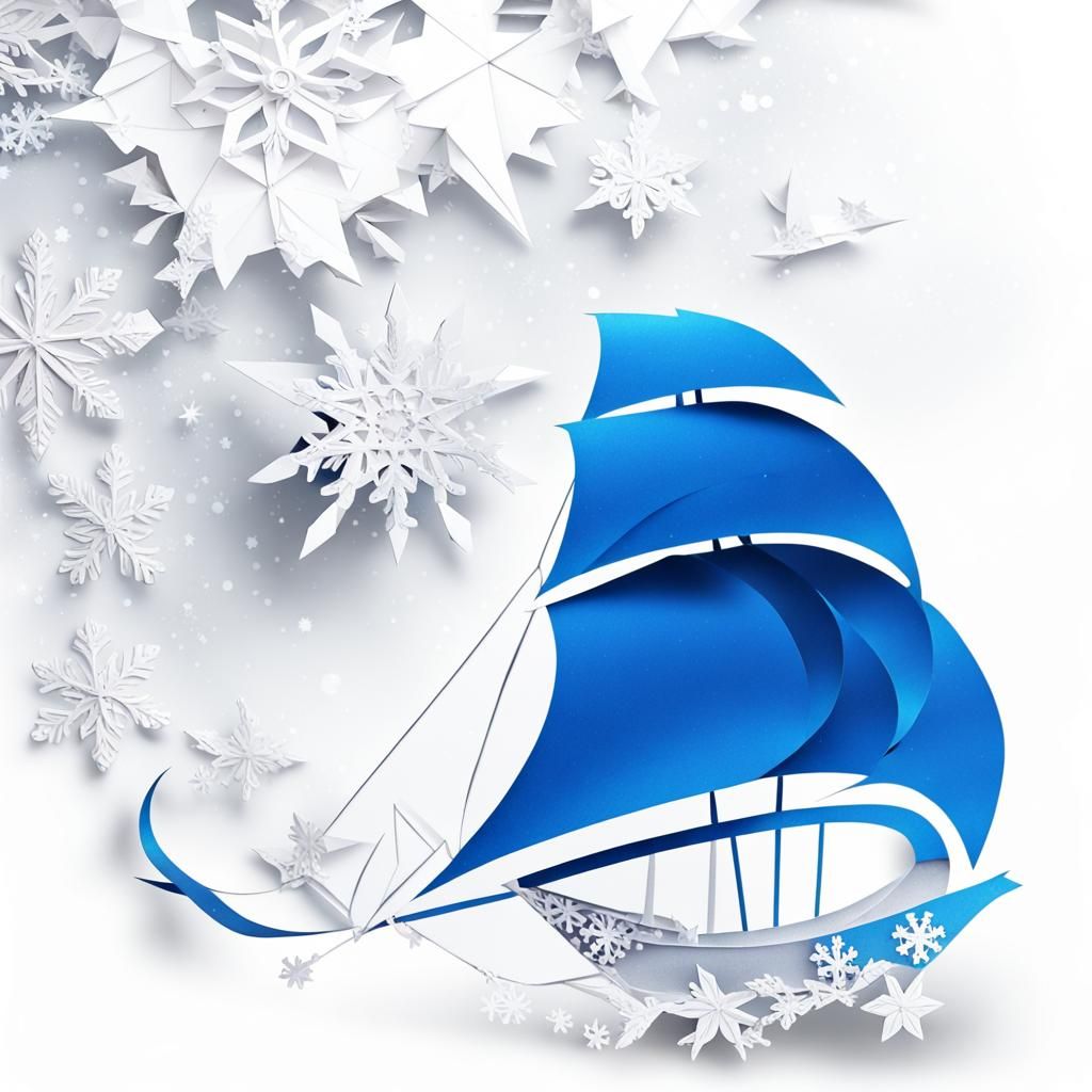Fairy Sail on Snowflakes in Papercraft Style