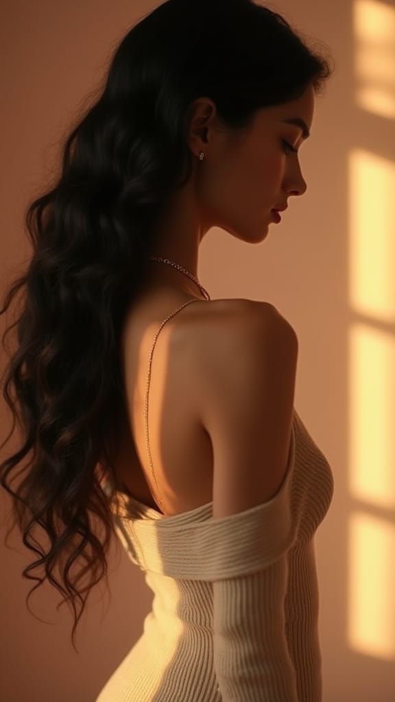 Elegant Woman Portrait in Golden Lamplight