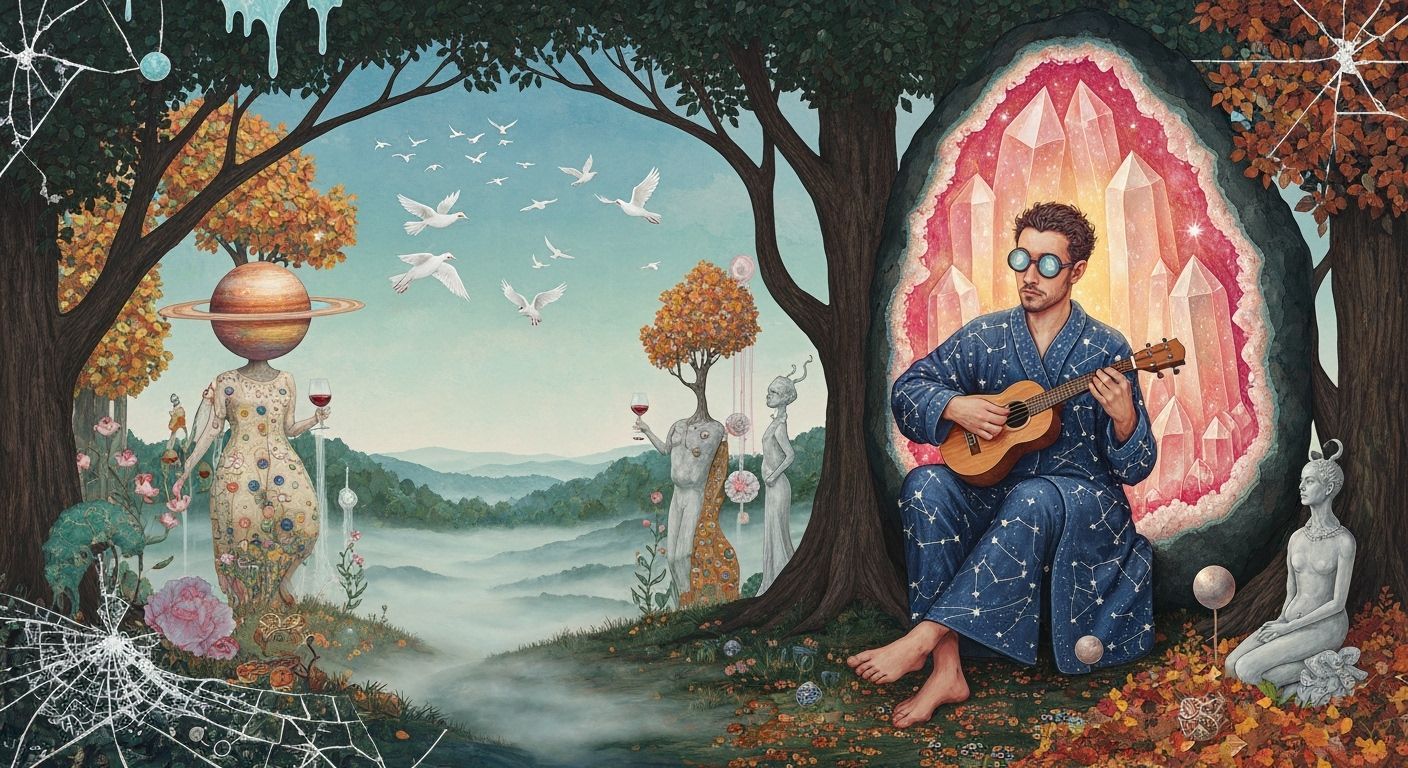 Celestial Cartographer in Crystal Geode, Impasto Painting