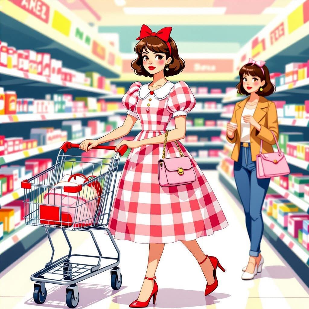 Crossdressing Man in Supermarket, Manga Art Style