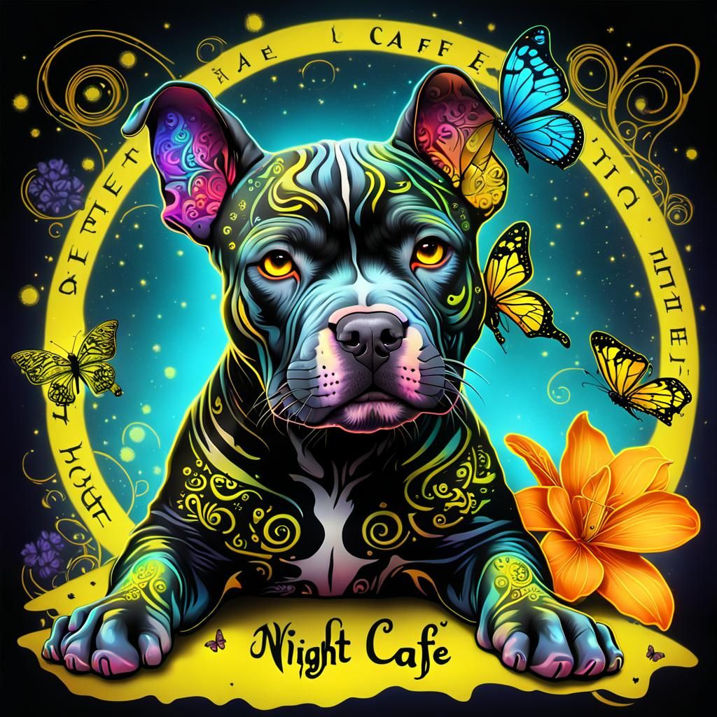 Gothic Neon Pitbull Puppy in Blacklight Setting