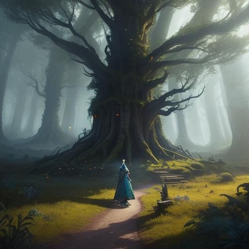 Mystical Forest Sorceress in a Matte Painting