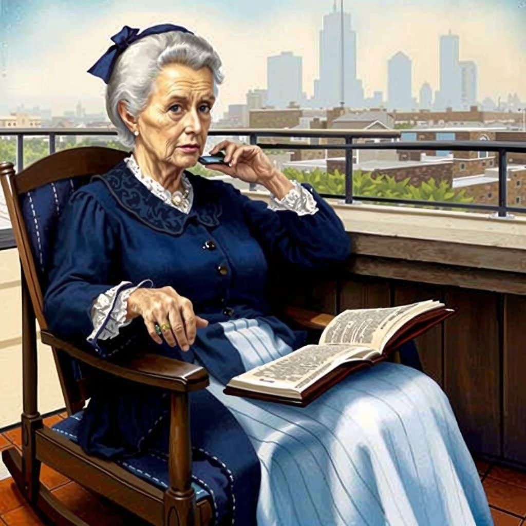 Grandmother's Dreamlike Moment in a Sunset Pool Setting