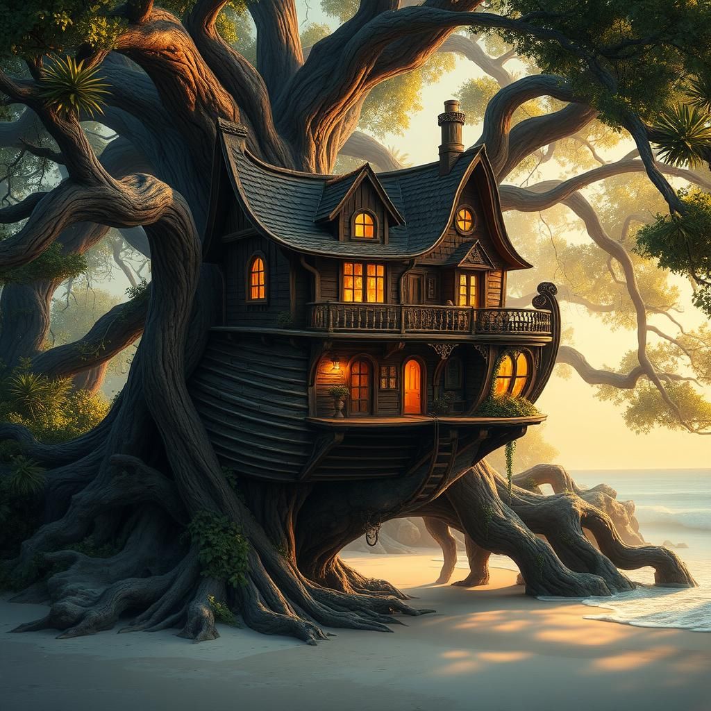 Shipwreck Home in a Tree, Kinkade Style