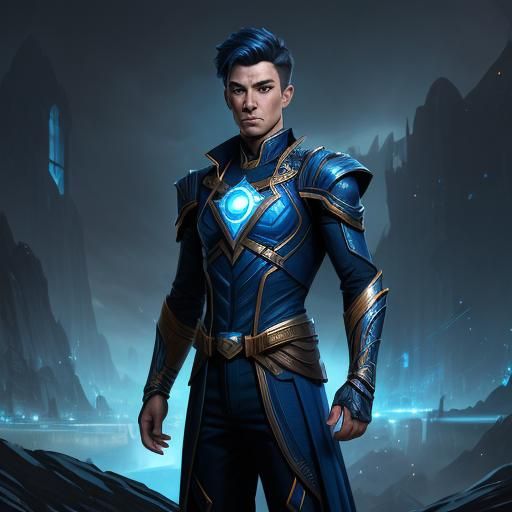 Young Blue Superhero Teleporting: Fantasy Concept Art