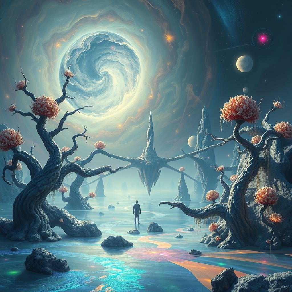 Surreal Alien Landscape with Crystalline Trees and Nebulae S...