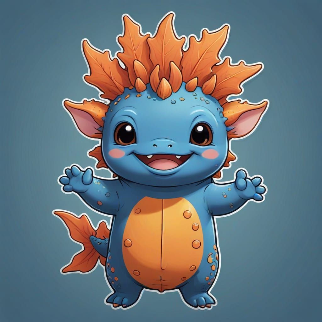 Anthropomorphic Axolotl Waving With a Smile