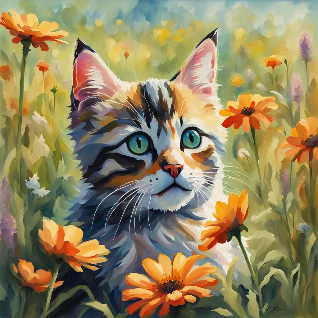 Butterfly on Kitten Nose: Gouache Impressionist Masterpiece