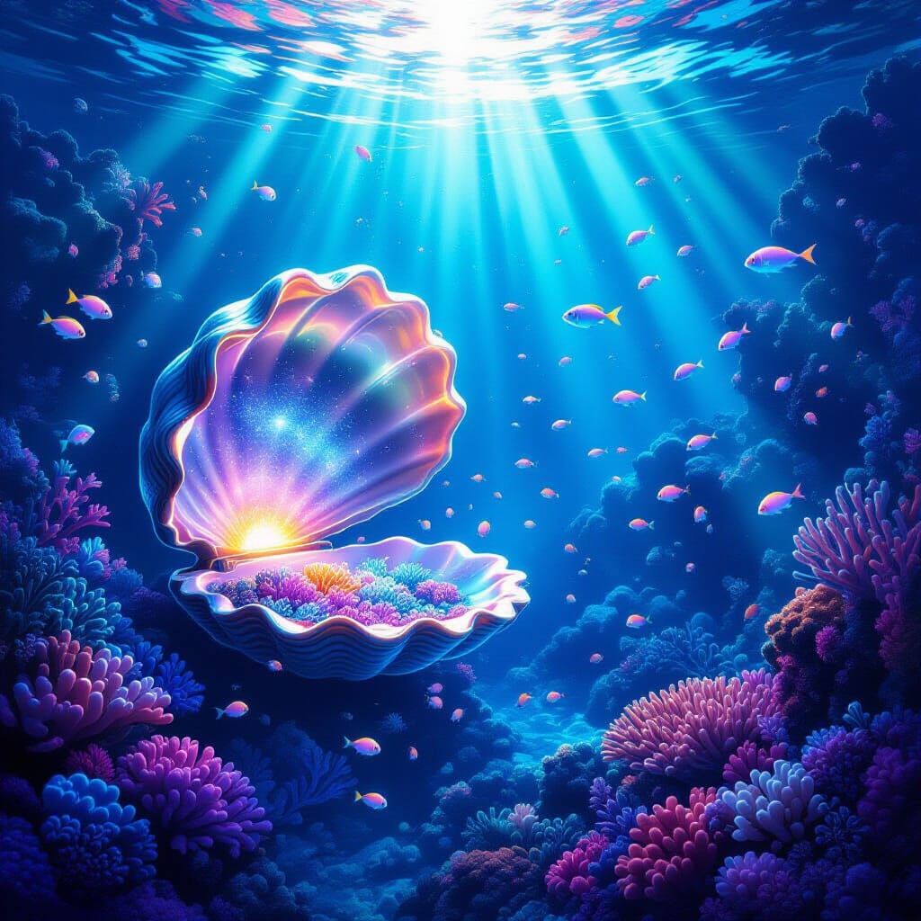 Bioluminescent Coral Reef Portal to Cosmic Void