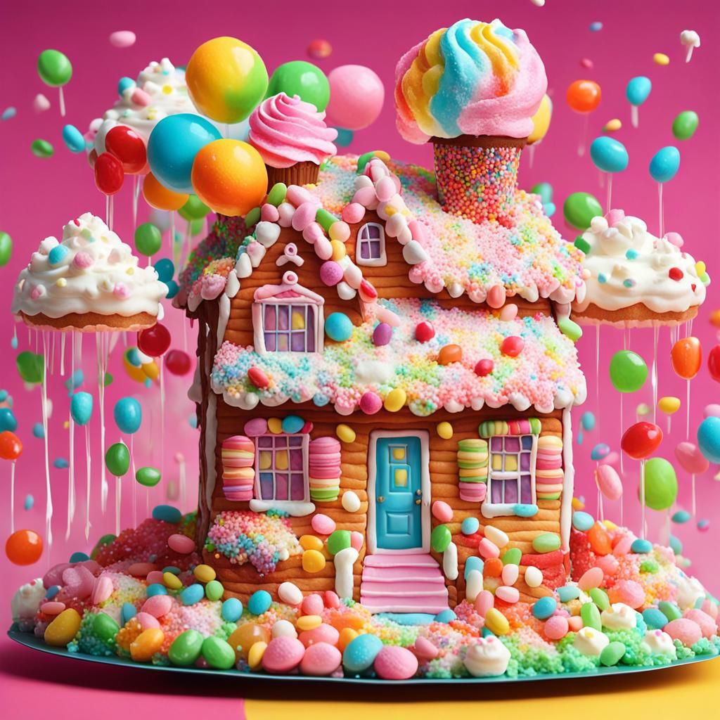 Cupcake House in Sprinkles Rain, Candyland Art