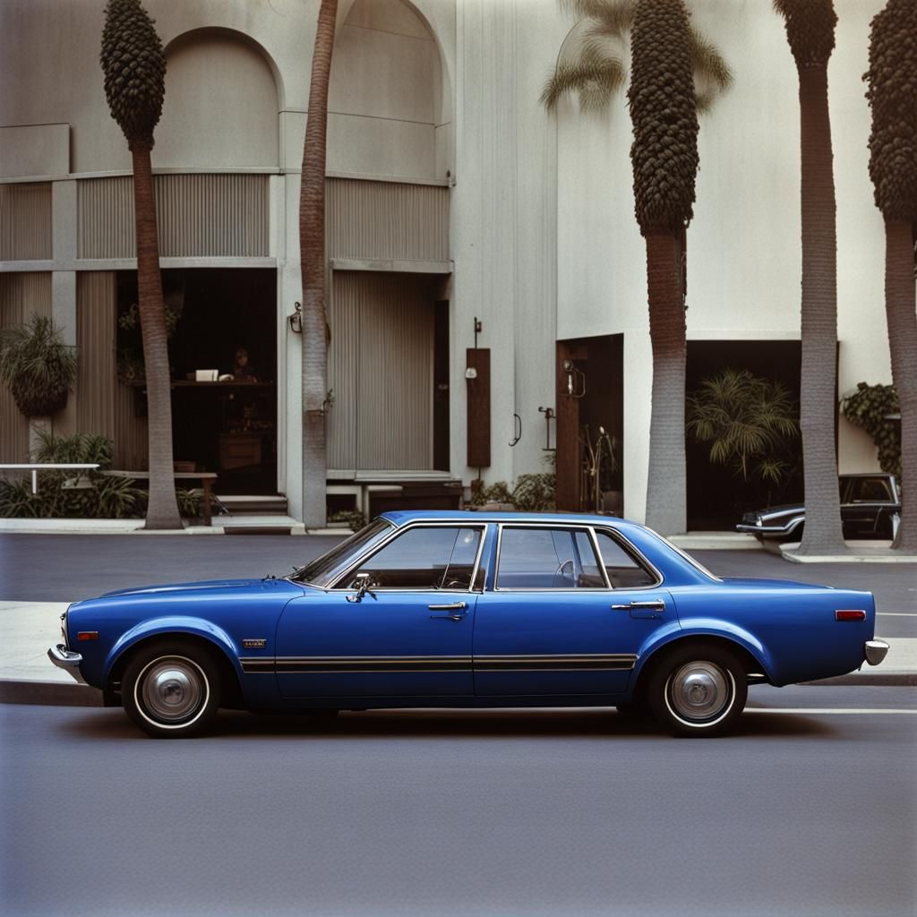 1970s Blue Sedan on Rodeo Drive, L.A.