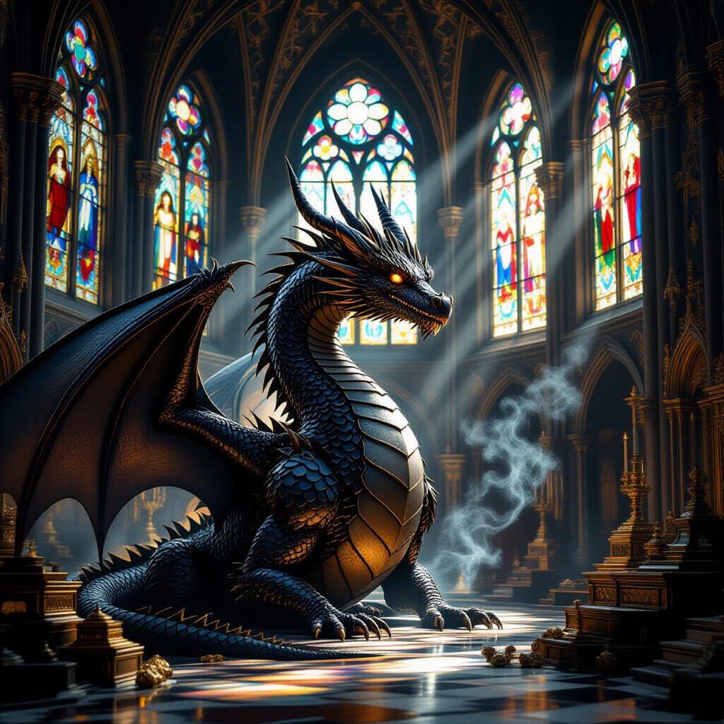 Gothic Dragon Guarding Gold: Hyper-Realistic Digital Art
