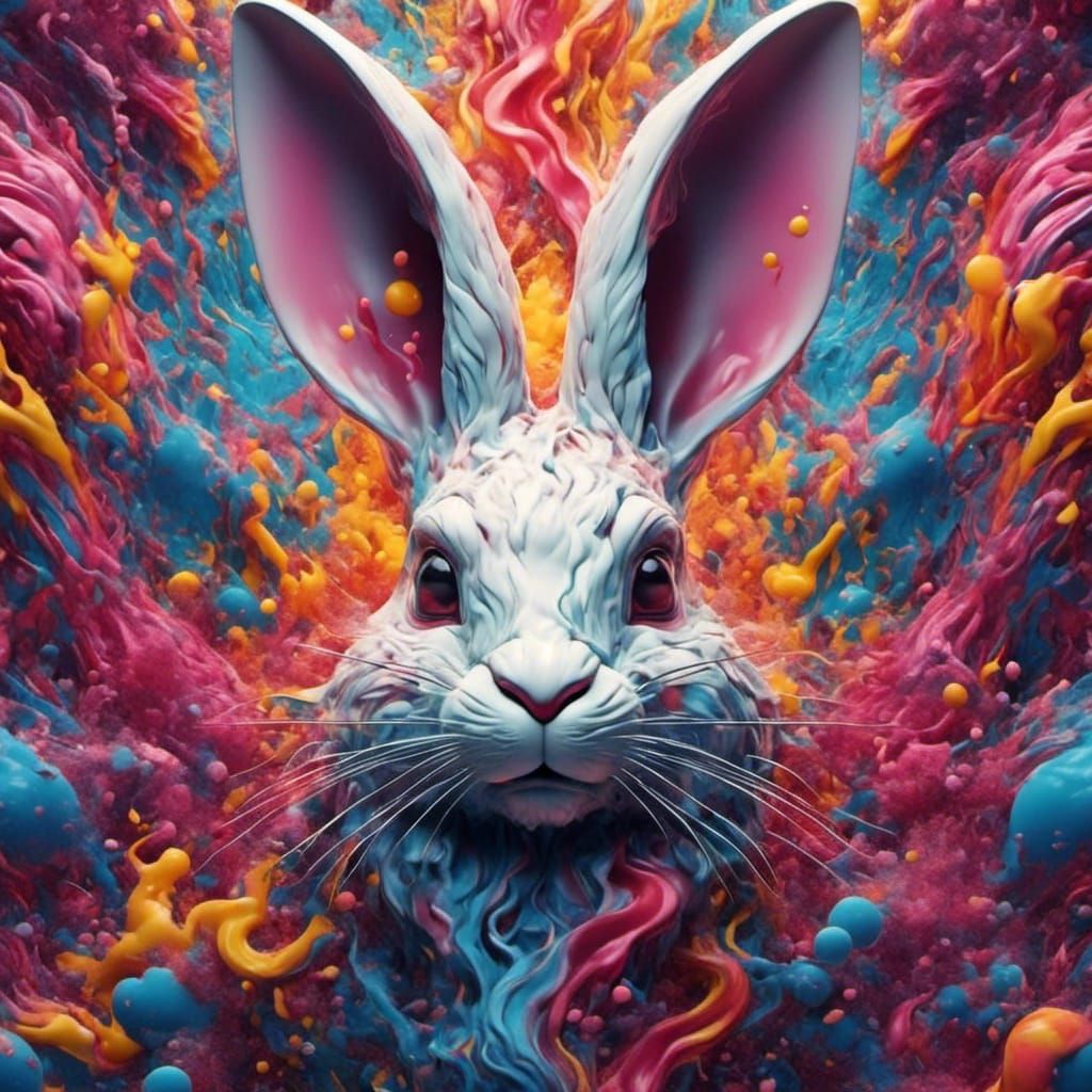 Psychedelic Rabbit in Vivid Graffiti Style