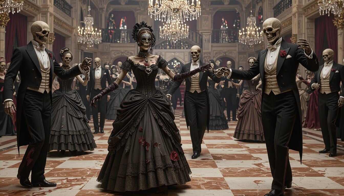 Zombies Waltzing at Macabre Masquerade Ball