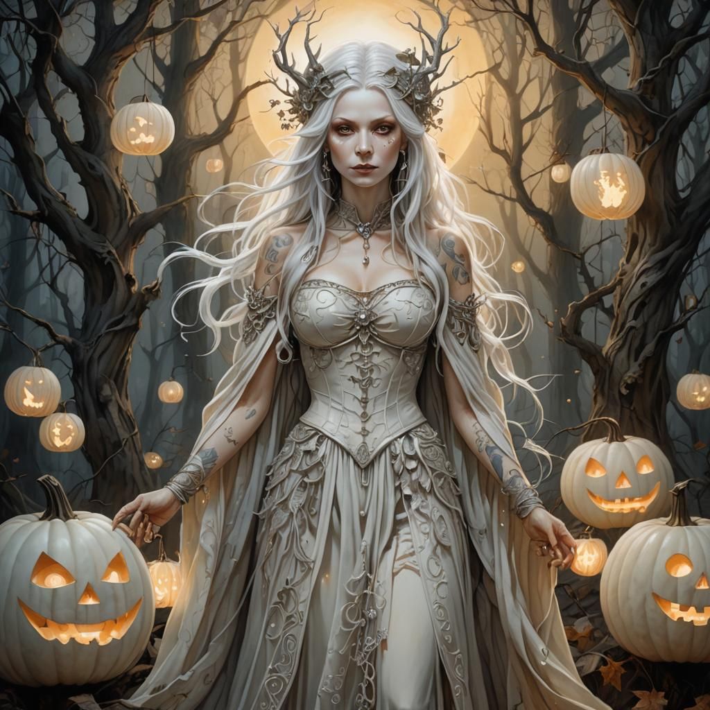 White Witch in Mystical Forest Illustration