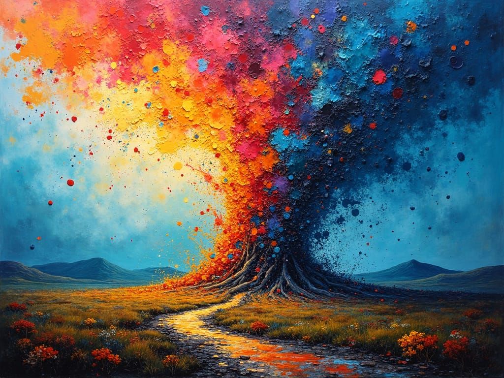 Kaleidoscopic Tornado in Abstract Expressionist Style