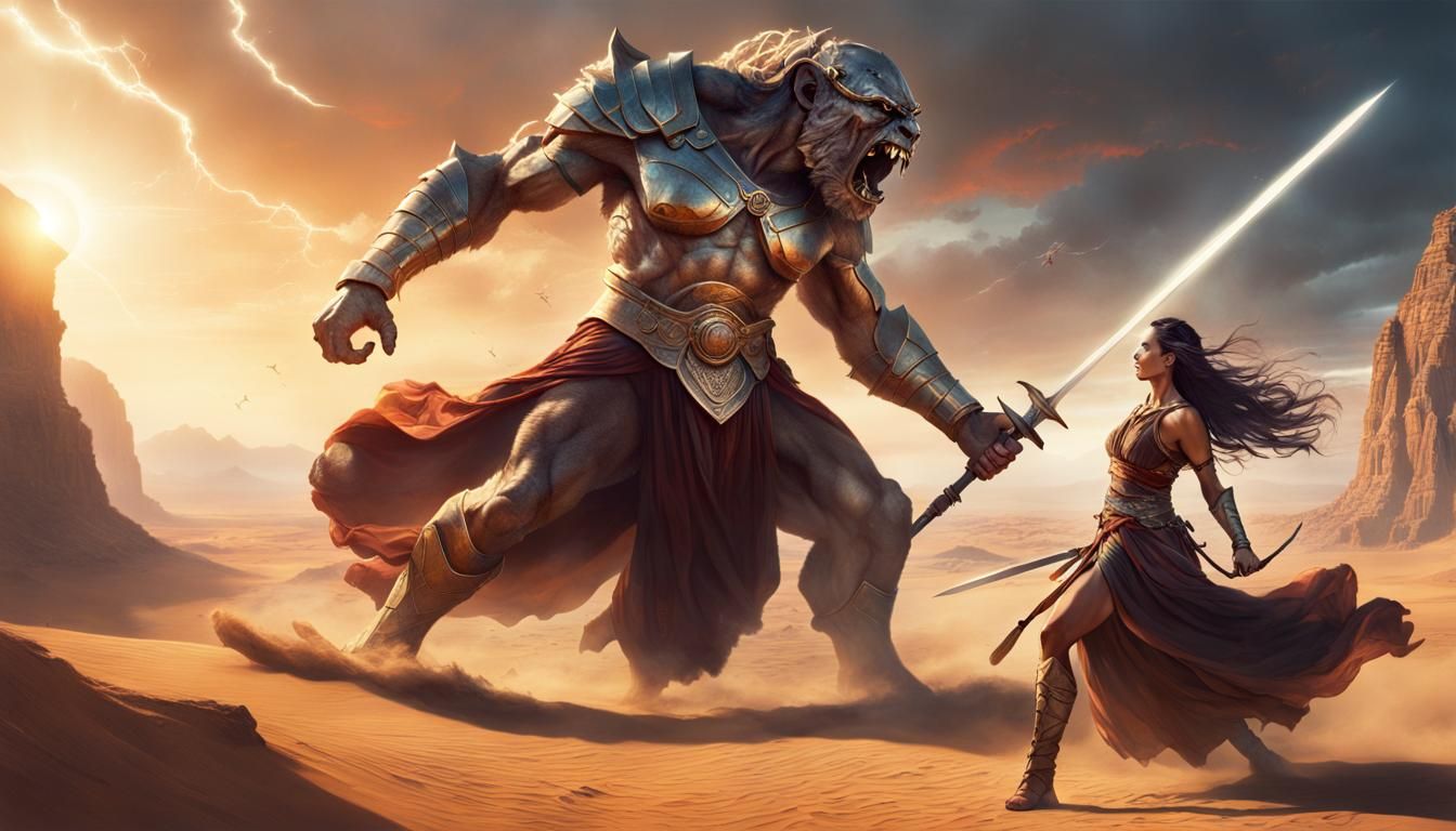 Catgirl Warrior's Epic Battle Against Giant