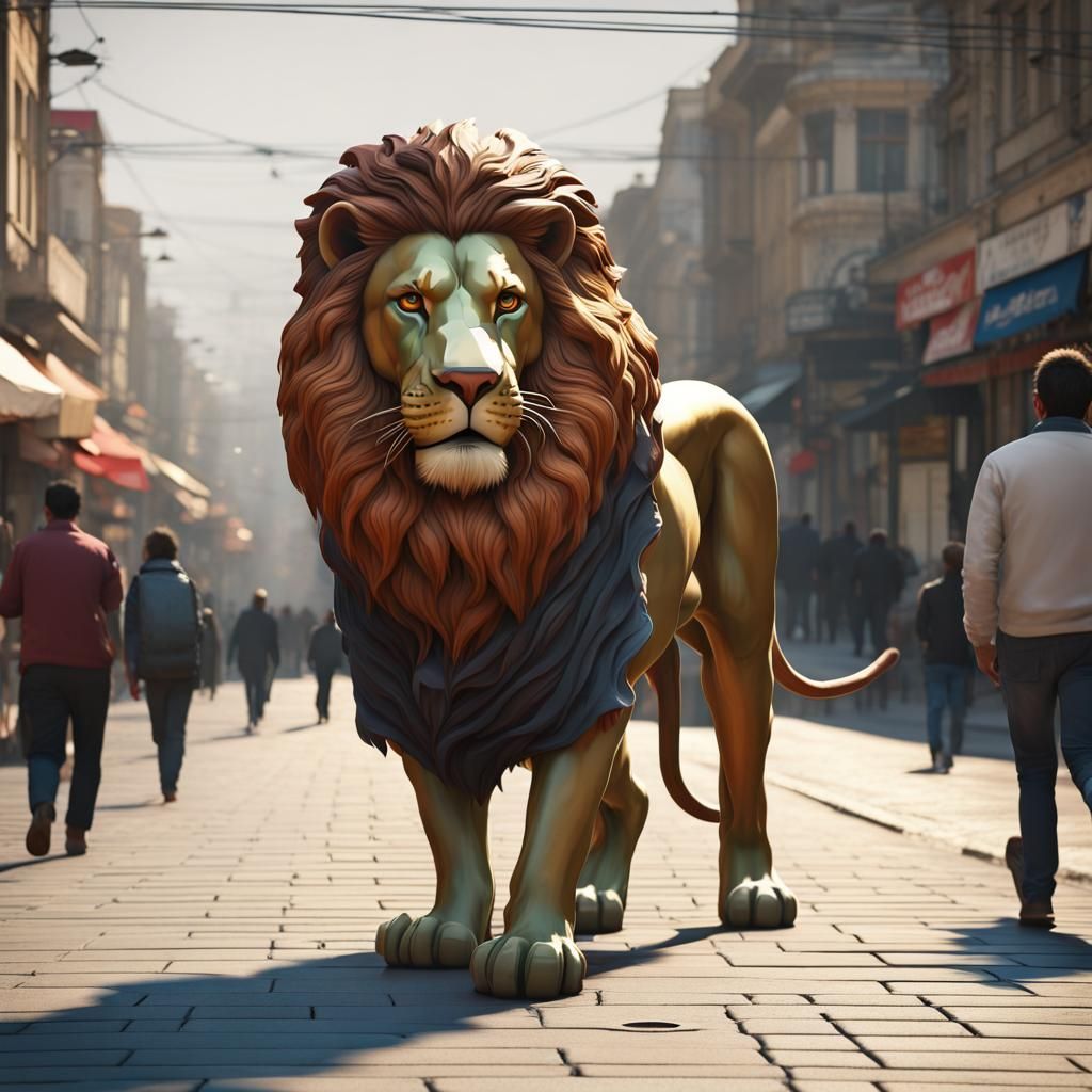Imposing Lion Striding Through Konya: Concept Art
