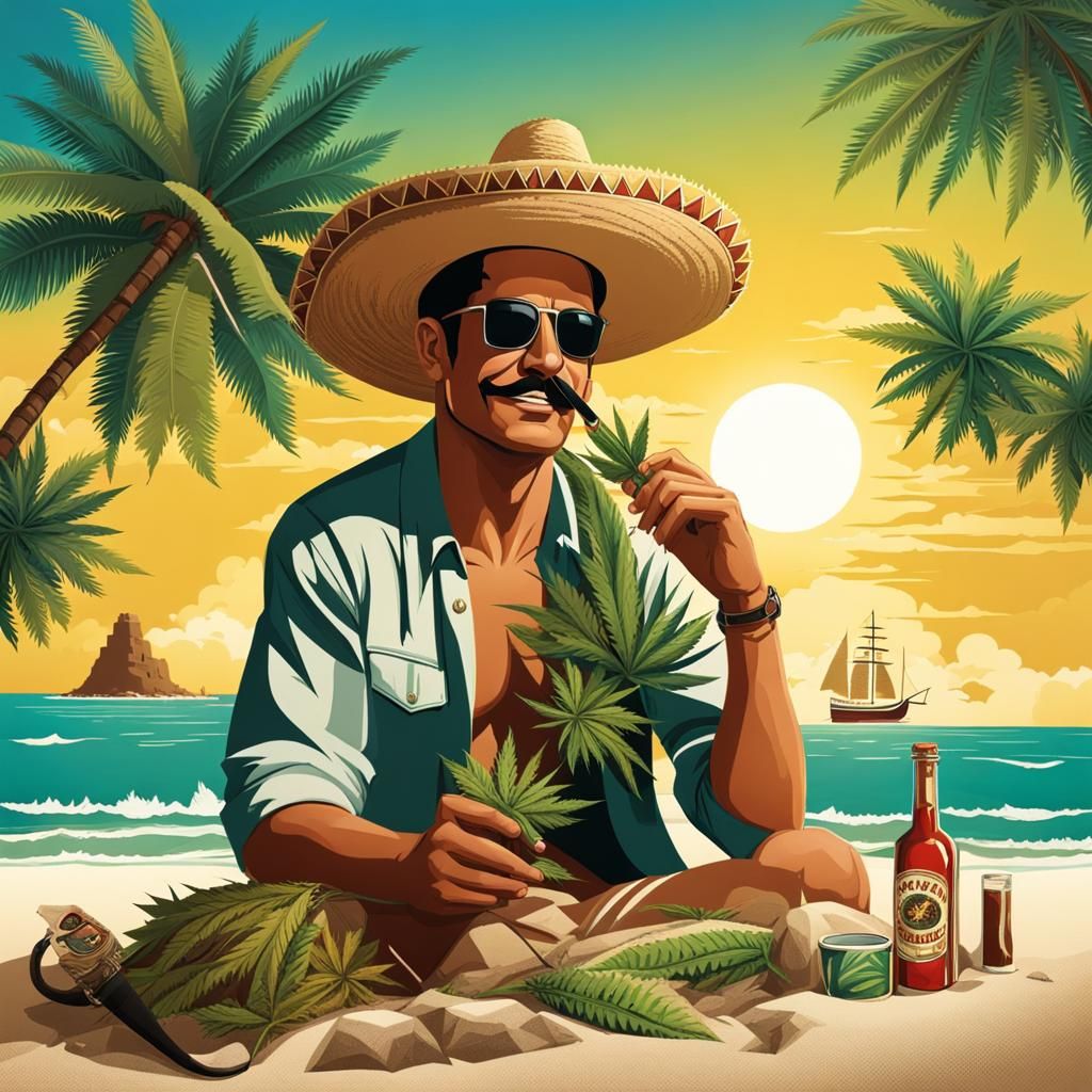 Relaxed Mexican Man on Tropical Island