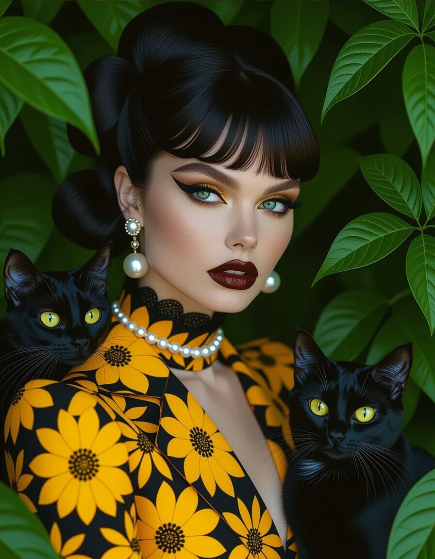 Goth Elegance: Marigold Kat with Black Cats