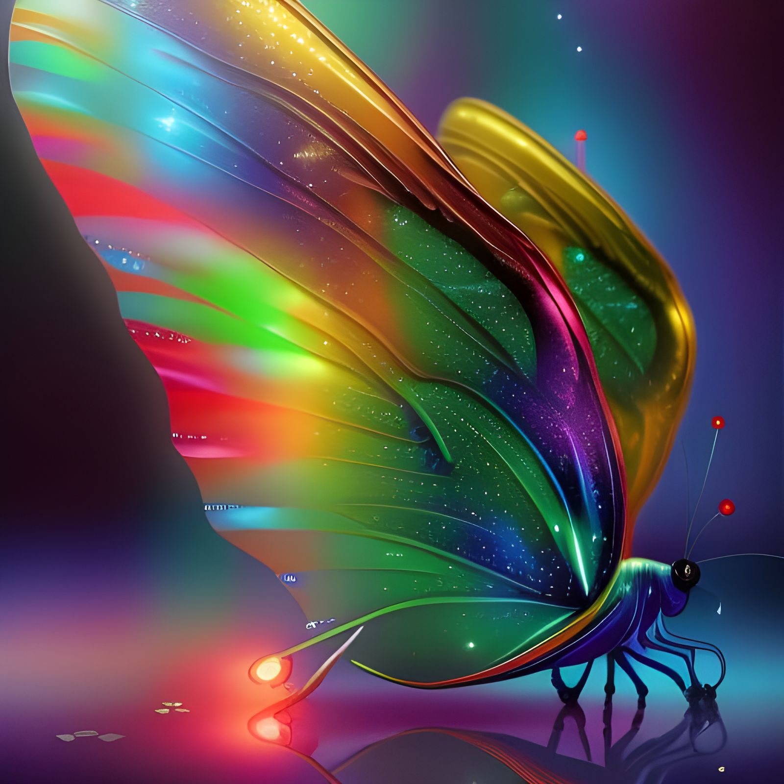 Rainbow Butterfly with Glitter Wings: Fantasy Illustration