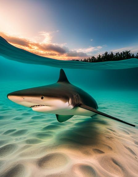 Photorealistic Reef Shark Underwater Photography