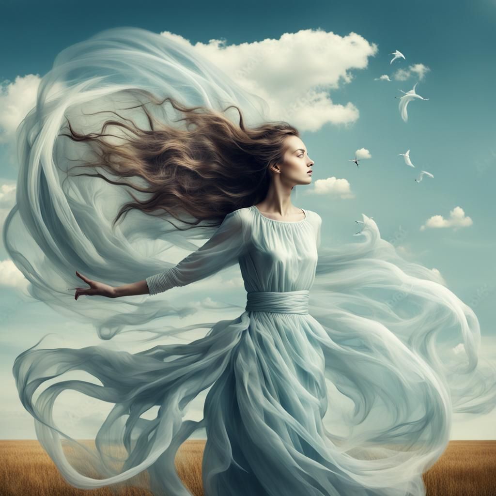 Surreal Woman Made of Air and Wind