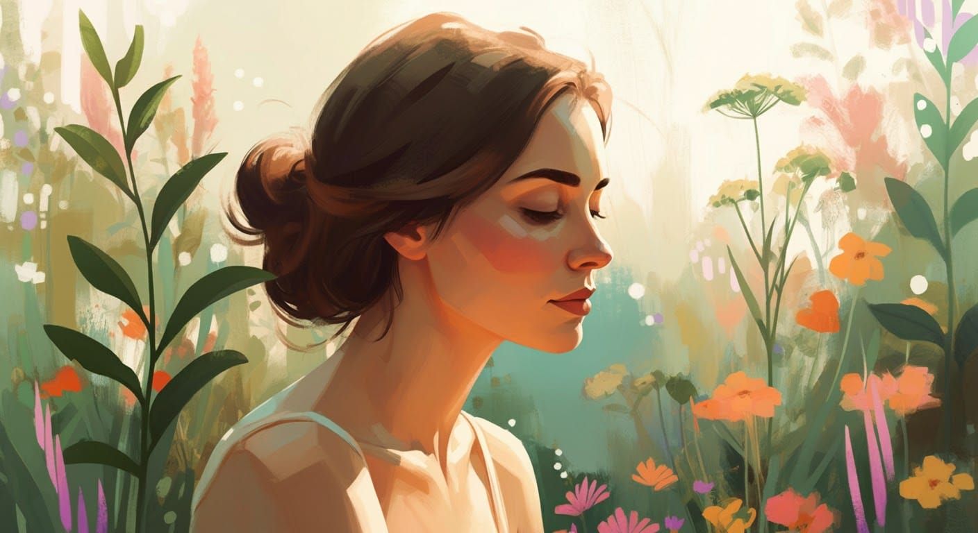 Contemplative Woman in Nature: Dreamy Digital Art