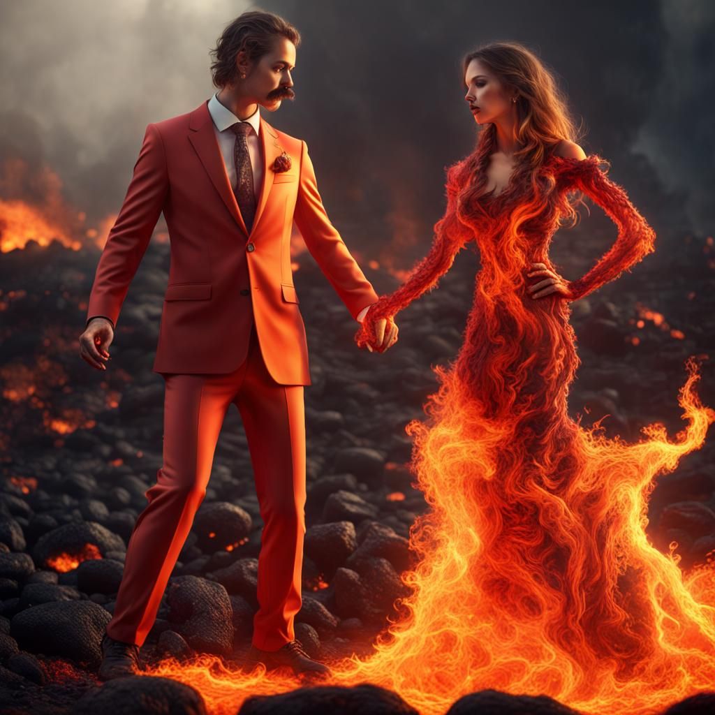 Fiery Dance: Hyperrealistic Lava Ballroom Scene