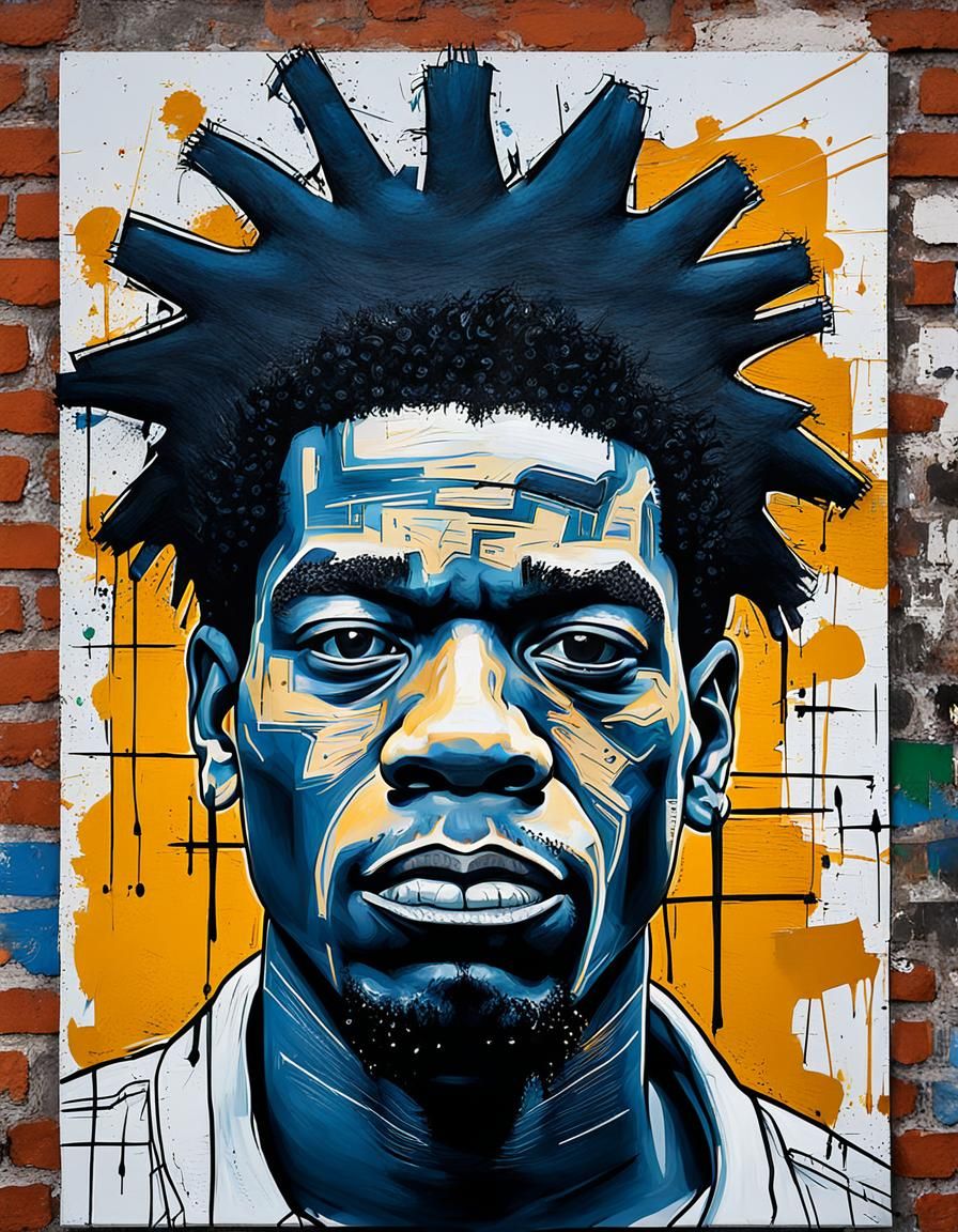 Melanin Male Portrait in Basquiat Street Art Style